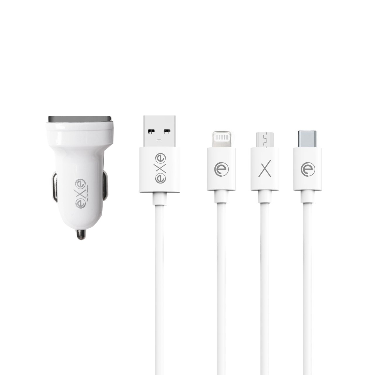 Exe 2.4A Çift USB Üniversal Araç İçi Şarj Aleti Çoklu Kablolu