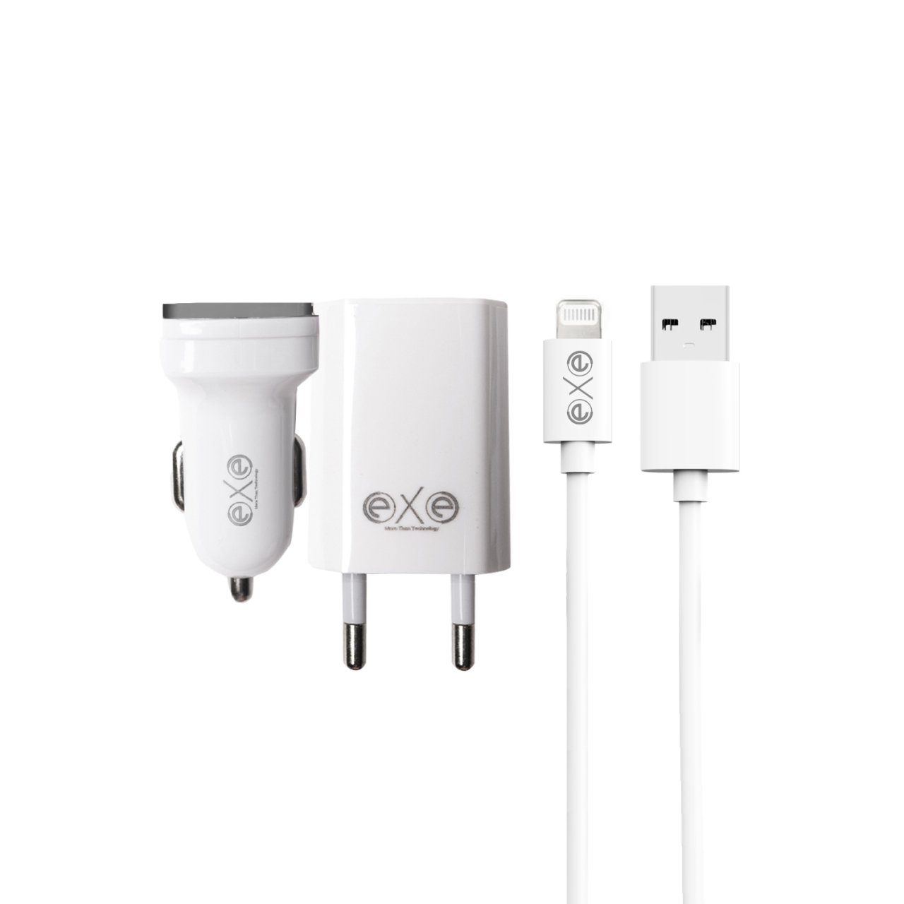 EXE  3in 1A Çift USB Araç ve Ev Şarj Aleti Seti Lıghtnin Kablolu