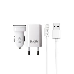 EXE  3in 1A Çift USB Araç ve Ev Şarj Aleti Seti Lıghtnin Kablolu