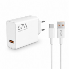 EXE 67W Süper Hızlı Şarj Adaptörü Type-C Kablolu USB-C Şarj Seti Beyaz