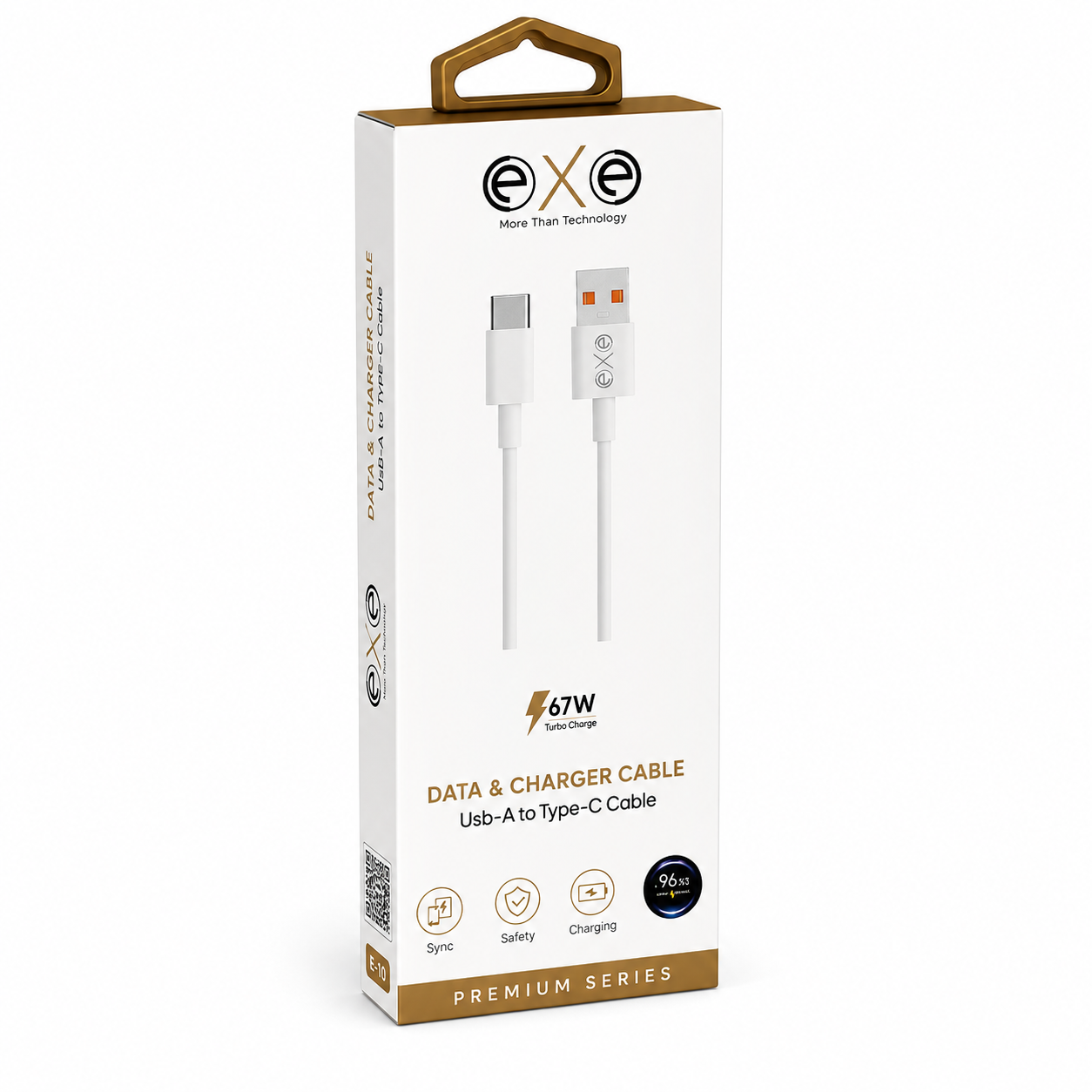 EXE 67W USB-A to Type-C Hızlı Şarj ve Data Kablosu Beyaz
