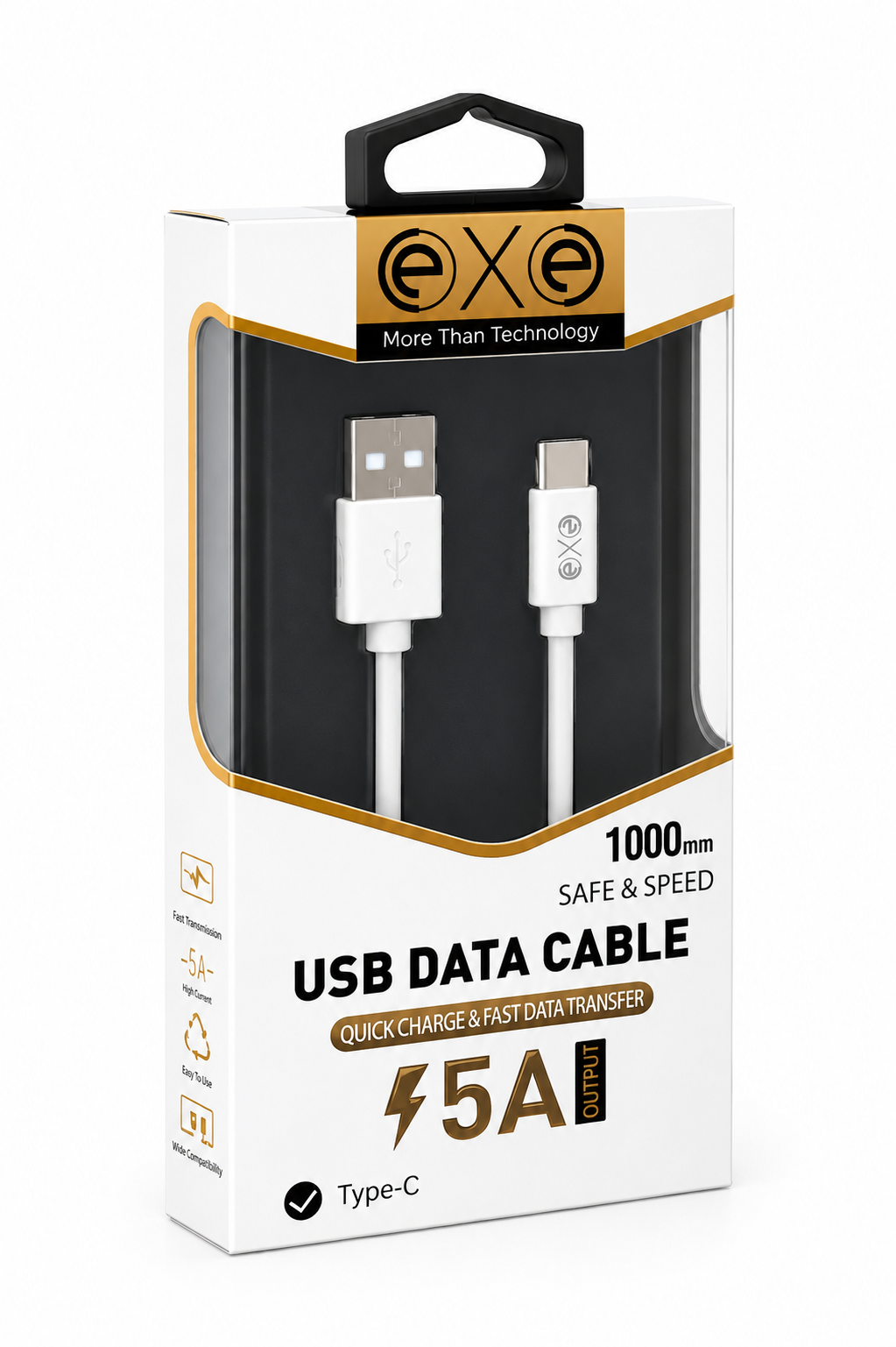 EXE 5A Süper Hızlı Şarj ve Veri Aktarım Kablosu USB-A to Type-C 1 Metre