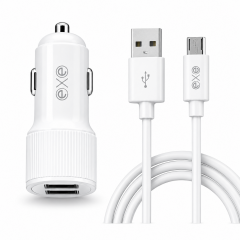 EXE 15W Çift USB Araç Şarj Adaptörü Micro USB Kablolu Hızlı Şarj Seti
