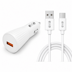 EXE 25W Hızlı Araç Şarj Adaptörü Type-C Kablolu Araç Şarj Seti