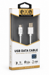 EXE Micro USB Hızlı Şarj ve Data Kablosu 3A 1 Metre Beyaz