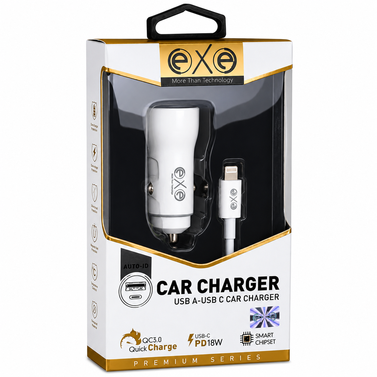 EXE QC3.0 PD 18W Hızlı Araç Şarj Cihazı Lightning Kablolu